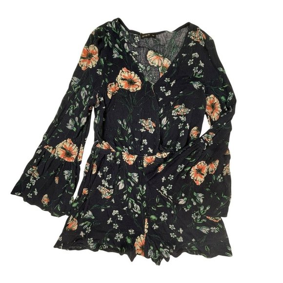 Cotton On Pants - Cotton On Floral Romper Flowy Shorts Navy Blue Bell Sleeves Womens Size Medium